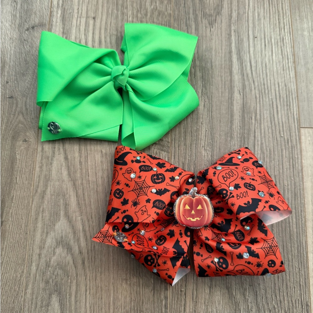 Halloween Hair Bows - Green and Orange